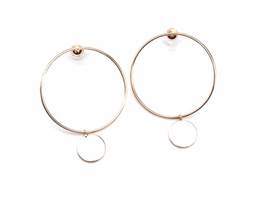 Boucles-dOreilles-Cercle-Ouvert-et-Medaille-Metal-Or-Rose