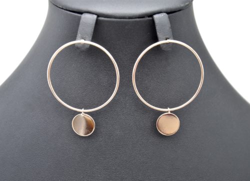 Boucles-dOreilles-Pendantes-Cercle-Ouvert-et-Medaille-Metal-Or-Rose