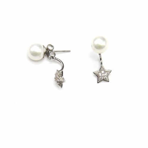Earrings-earrings-traverses-bead-Ecru-et-Etoile-rhinestones-Zirconium-Silver