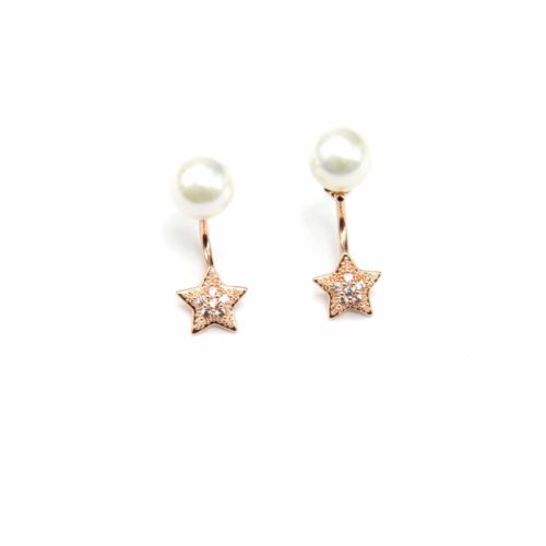 Loops-earrings-cross-bead-Ecru-et-Etoile-Strass-Zirconium-gold-Rose