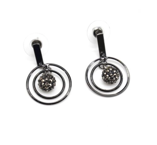 Boucles-dOreilles-Double-Cercles-Contour-Metal-Gris-et-Boule-Strass