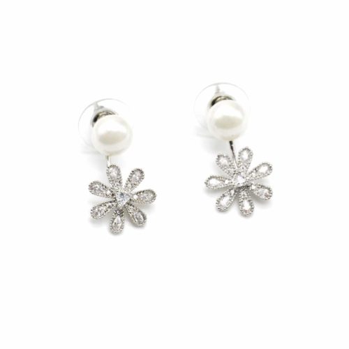Earrings-earrings-traverses-bead-Ecru-et-Fleur-rhinestones-Zirconium-Silver