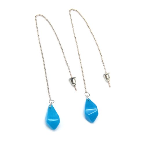 Loops-Earrings-traverses-Fine-chain-Metal-silver-and-stone-blue