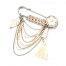 Broche-Epingle-Fleur-et-Feuille-Nacre-avec-Contour-Perles-Beige-et-Multi-Chaines-Metal-Argente