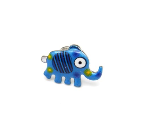 Mini-Broche-Pins-Elephant-Motif-Rayures-Bleu-et-Metal-Argente