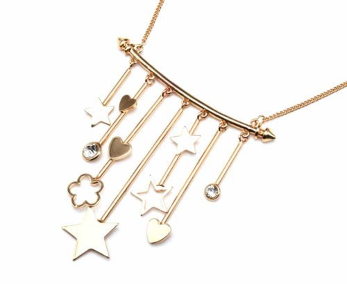 Collier-Plastron-Pendentif-Multi-Barres-avec-Charms-Etoiles-Coeurs-Metal-Dore