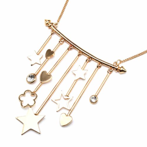 Collier-Plastron-Pendentif-Multi-Barres-avec-Charms-Etoiles-Coeurs-Metal-Dore