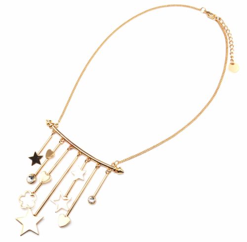 Collier-Plastron-Pendentif-Multi-Barres-avec-Charms-Etoiles-Coeurs-Metal-Dore