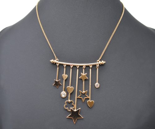 Collier-Plastron-Pendentif-Multi-Barres-avec-Charms-Etoiles-Coeurs-Metal-Dore