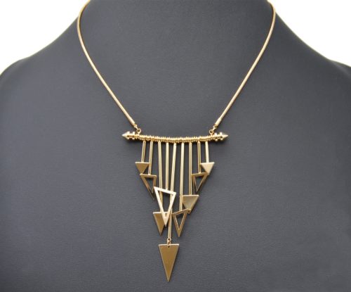 Collier-Plastron-Pendentif-Multi-Barres-avec-Charms-Triangles-Metal-Dore