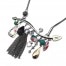 Collier-Plastron-Pendentif-Multi-Formes-Email-Rouge-Perles-Pompon-Chaines-et-Metal-Gris