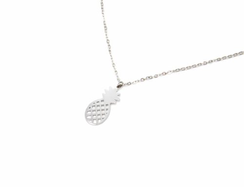 Collier-Fine-Chaine-Pendentif-Ananas-Ajoure-Acier-Argente