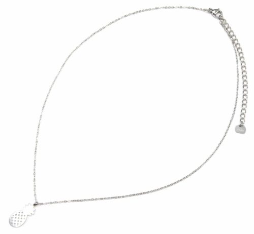 Collier-Fine-Chaine-Pendentif-Ananas-Ajoure-Acier-Argente