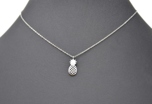 Collier-Fine-Chaine-Pendentif-Ananas-Ajoure-Acier-Argente