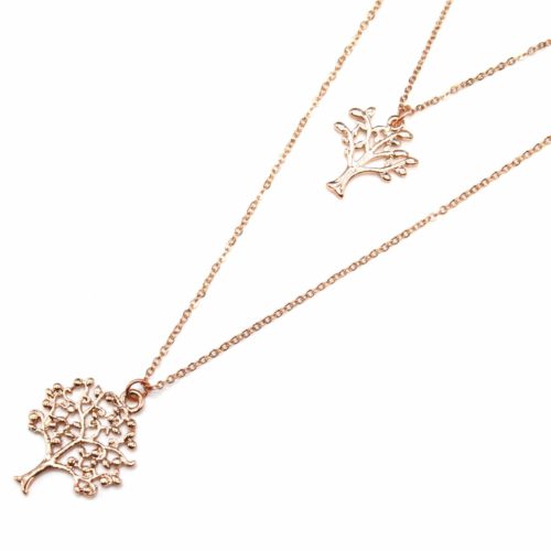 Collier-Double-Rangs-Pendentifs-Arbres-de-Vie-Metal-Or-Rose