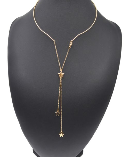 Collier-Ras-du-Cou-avec-Pendentif-Y-Etoiles-et-Chaines-Metal-Dore