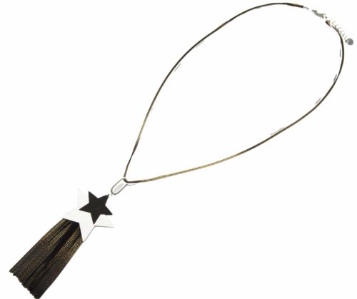 Sautoir-Collier-Pendentif-Etoiles-Metal-Mat-Noir-Argente-et-Chaines-Pendantes