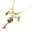 Sautoir-Collier-Pendentif-Anneaux-Metal-Dore-avec-Cle-Trefle-et-Cadenas-Strass