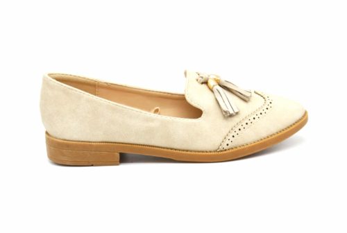 Mocassins-Slippers-Effet-Daim-Perfore-Beige-avec-Pompons-Franges-et-Petit-Talon