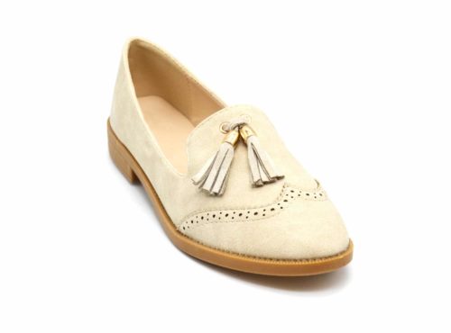 Mocassins-Slippers-Effet-Daim-Perfore-Beige-avec-Pompons-Franges-et-Petit-Talon