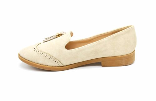 Mocassins-Slippers-Effet-Daim-Perfore-Beige-avec-Pompons-Franges-et-Petit-Talon