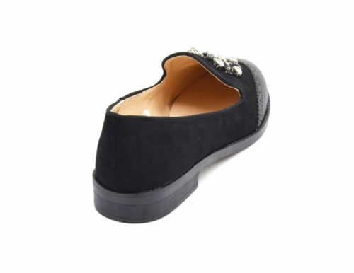 Mocassins-Slippers-Effet-Daim-et-Simili-Cuir-Perfore-Noir-avec-Pierres-et-Petit-Talon