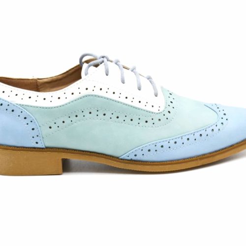Derbies-Derby-imitation-leather-perforated-tri-colour-blue-with-stitching-lace-and-Petit-heel