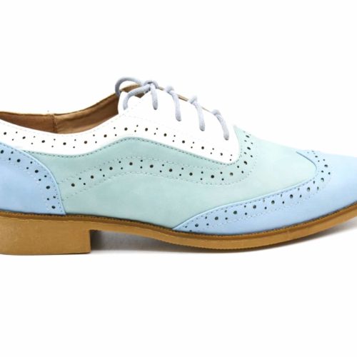 Derbies-Derby-Simili-Cuir-Perfore-Tricolore-Bleu-avec-Surpiqures-Lacets-et-Petit-Talon