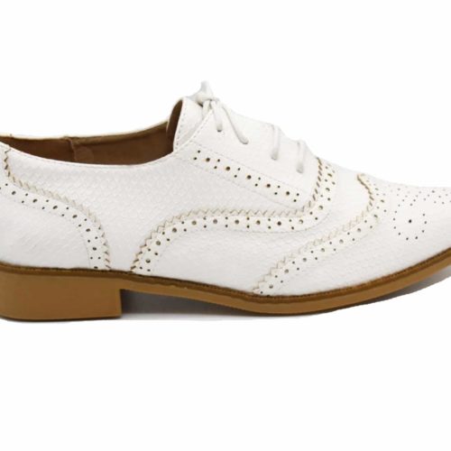 Derbies-Derby-Simili-Cuir-Perfore-Blanc-avec-Motif-Ecailles-Lacets-et-Petit-Talon