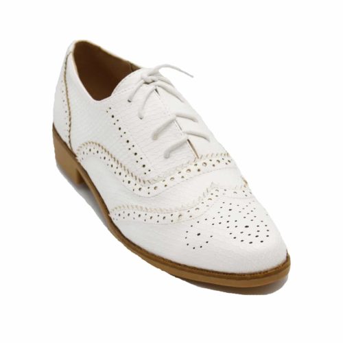 Derbies-Derby-Simili-Cuir-Perfore-Blanc-avec-Motif-Ecailles-Lacets-et-Petit-Talon