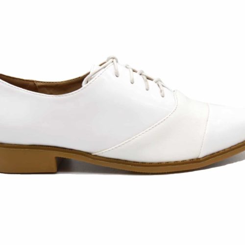 Derbies-Derby-Vernis-Blanc-avec-Bande-Simili-Cuir-Lacets-et-Petit-Talon