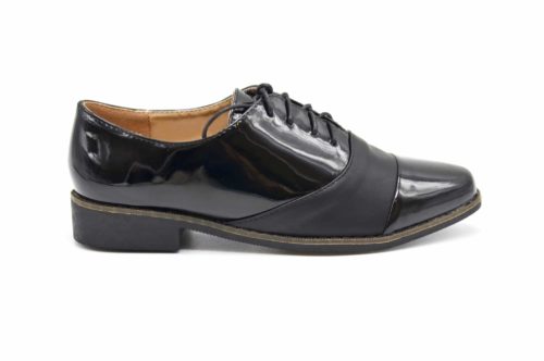 Derbies-Derby-Vernis-Noir-avec-Bande-Simili-Cuir-Lacets-et-Petit-Talon