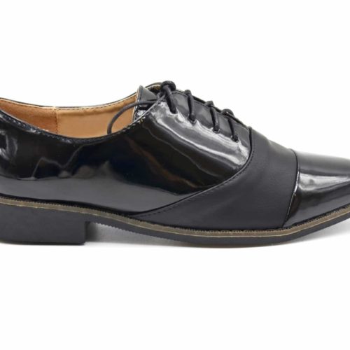 Derbies-Derby-Vernis-Noir-avec-Bande-Simili-Cuir-Lacets-et-Petit-Talon