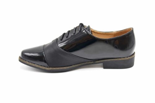 Derbies-Derby-Vernis-Noir-avec-Bande-Simili-Cuir-Lacets-et-Petit-Talon