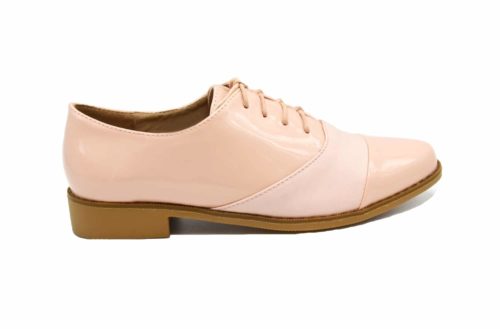 Derbies-Derby-Vernis-Rose-avec-Bande-Simili-Cuir-Lacets-et-Petit-Talon