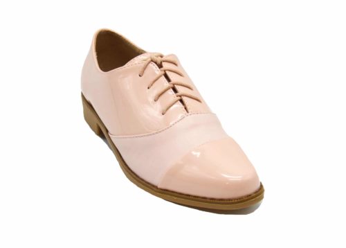 Derbies-Derby-Vernis-Rose-avec-Bande-Simili-Cuir-Lacets-et-Petit-Talon