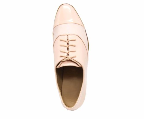 Derbies-Derby-Vernis-Rose-avec-Bande-Simili-Cuir-Lacets-et-Petit-Talon