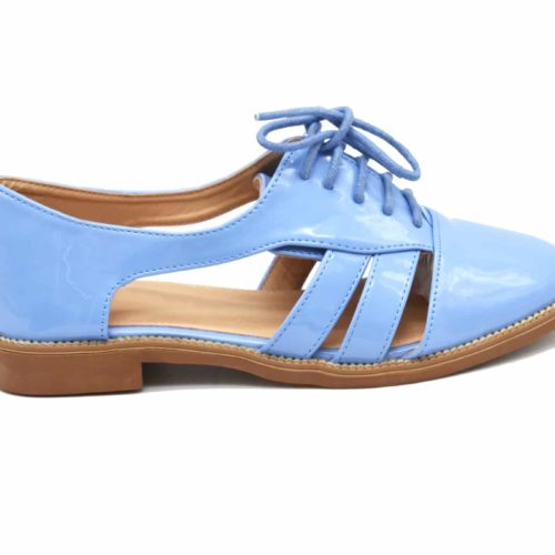 Derbies-Derby-Ouvertes-Vernis-Bleu-avec-Double-Lanieres-Lacets-et-Petit-Talon