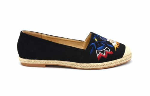 Espadrilles-Effet-Daim-Noir-avec-Motif-Attrape-Reves-Ethnique-Bout-et-Semelle-Paille