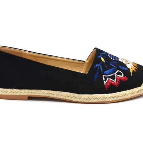 Espadrilles-Effet-Daim-Noir-avec-Motif-Attrape-Reves-Ethnique-Bout-et-Semelle-Paille