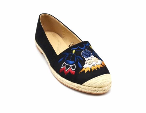 Espadrilles-Effet-Daim-Noir-avec-Motif-Attrape-Reves-Ethnique-Bout-et-Semelle-Paille