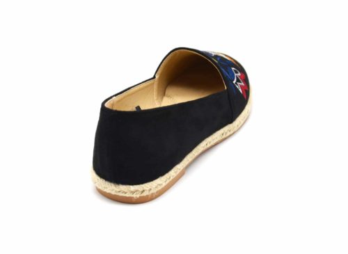 Espadrilles-Effet-Daim-Noir-avec-Motif-Attrape-Reves-Ethnique-Bout-et-Semelle-Paille