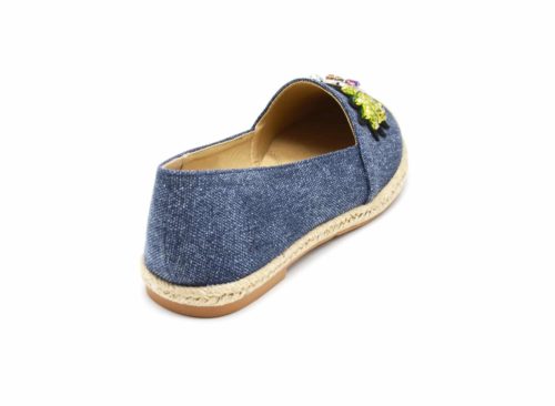 Espadrilles-Effet-Jean-Denim-Bleu-Fonce-avec-Patch-Ananas-Pierres-Bout-et-Semelle-Paille