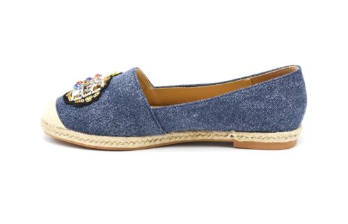 Espadrilles-Effet-Jean-Denim-Bleu-Fonce-avec-Patch-Ananas-Pierres-Bout-et-Semelle-Paille