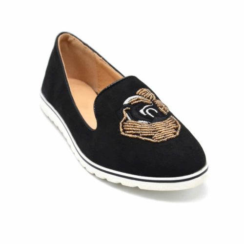 Moccasins-Slippers-effect-suede-black-with-embroidery-flower-beads-rock-and-sole-white