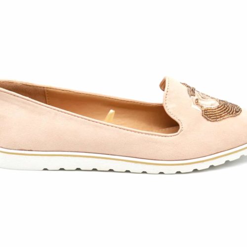 Mocassins-Slippers-Effet-Daim-Rose-Nude-avec-Broderie-Fleur-Perles-Rocaille-et-Semelle-Blanche