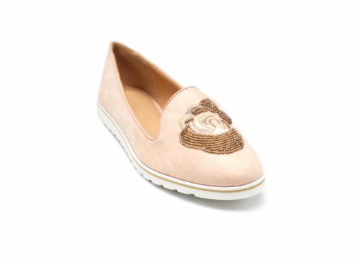 Mocassins-Slippers-Effet-Daim-Rose-Nude-avec-Broderie-Fleur-Perles-Rocaille-et-Semelle-Blanche