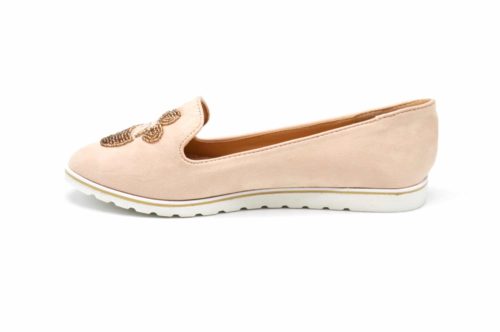 Mocassins-Slippers-Effet-Daim-Rose-Nude-avec-Broderie-Fleur-Perles-Rocaille-et-Semelle-Blanche