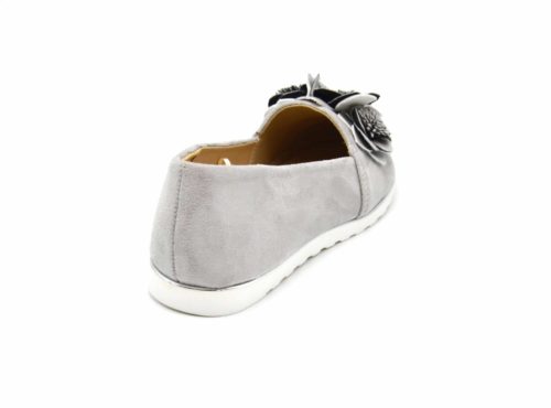 Mocassins-Slippers-Effet-Daim-Gris-avec-Multi-Fleurs-Bout-Satine-et-Semelle-Blanche