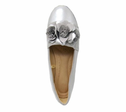 Mocassins-Slippers-Effet-Daim-Gris-avec-Multi-Fleurs-Bout-Satine-et-Semelle-Blanche